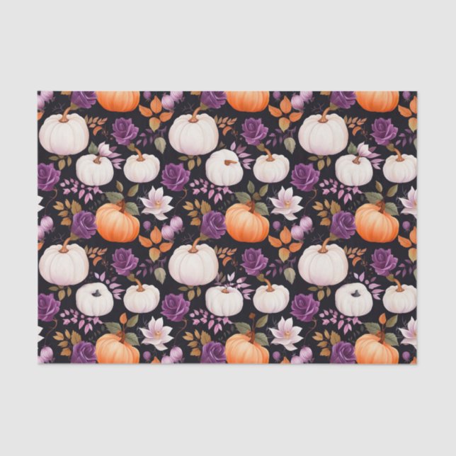 Autumn Pumpkin and Flowers Fall Decoupage Tissue Paper (Front)