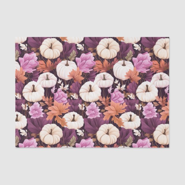 Autumn Pumpkin and Flowers Fall Decoupage Tissue Paper (Front)