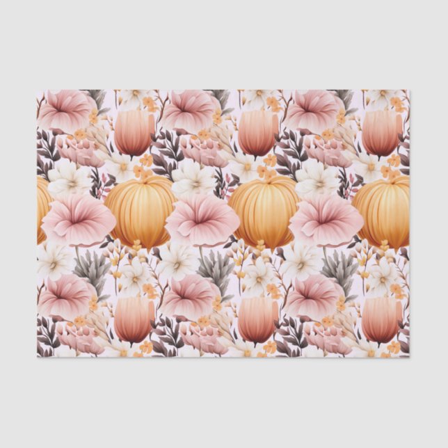 Autumn Pumpkin and Flowers Fall Decoupage Tissue Paper (Front)