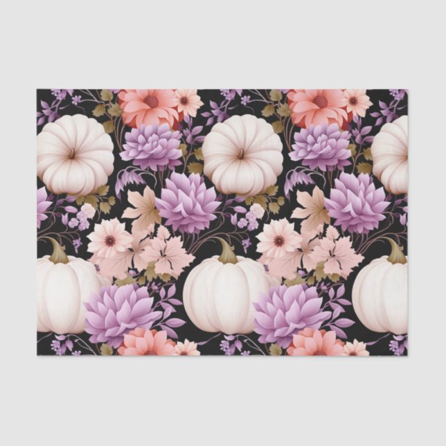 Autumn Pumpkin and Flowers Fall Decoupage Tissue Paper (Front)