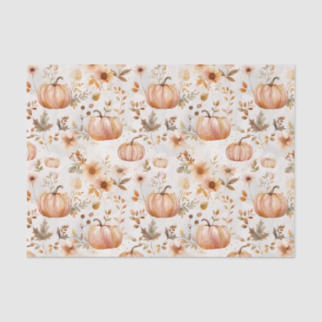 Autumn Pumpkin and Flowers Fall Decoupage Tissue Paper (Front)