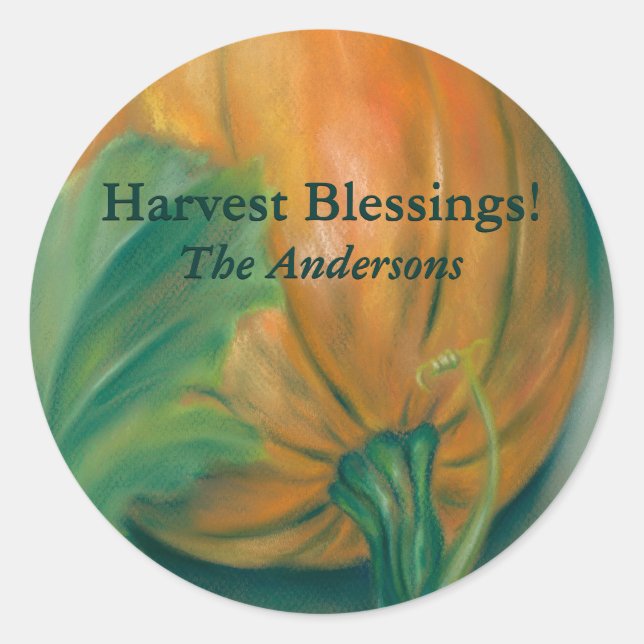 Autumn Pumpkin and Leaf Harvest Personalized Classic Round Sticker (Front)