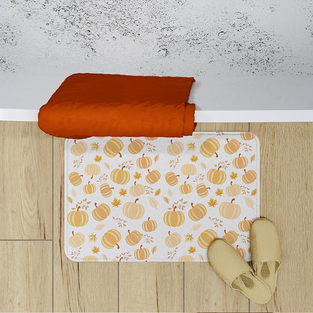Autumn Pumpkin and Leaf Pastel Pattern Bath Mat (Creator Uploaded)