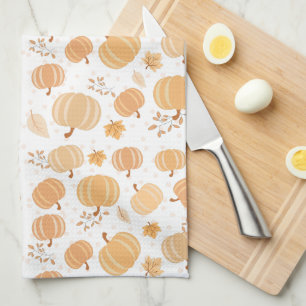 Autumn Pumpkin and Leaf Pastel Pattern Kitchen Towel