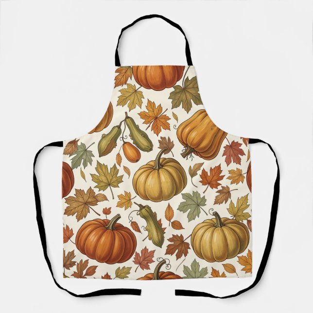 Autumn Pumpkin and Leaf Seamless Pattern  Apron (Front)
