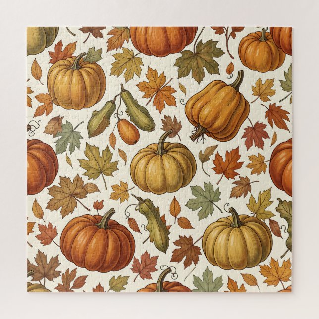 Autumn Pumpkin and Leaf Seamless Pattern  Jigsaw Puzzle (Vertical)