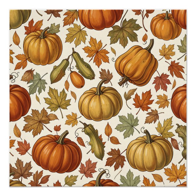 Autumn Pumpkin and Leaf Seamless Pattern  Poster (Front)