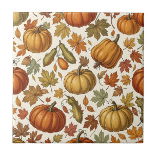 Autumn Pumpkin and Leaf Seamless Pattern Tile
