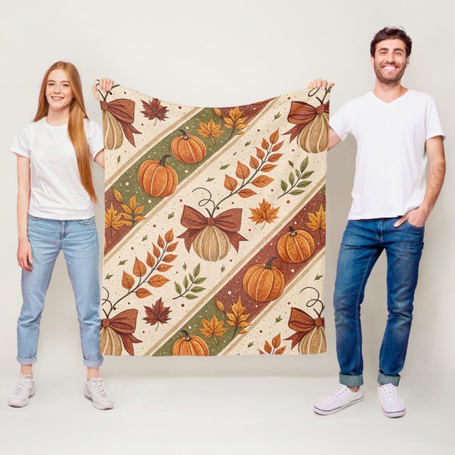 Autumn Pumpkin and Leaves Fall Pattern Fleece Blanket (In Situ)
