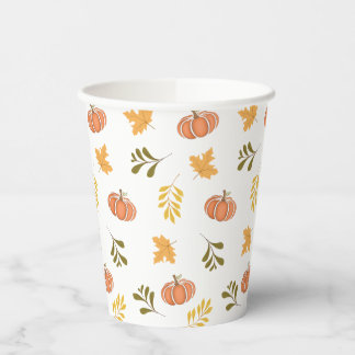 Autumn Pumpkin and Leaves Pattern Paper Cups