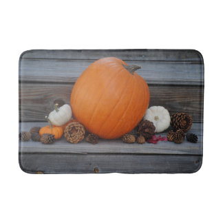 Autumn Pumpkin and Pinecones Bath Mat