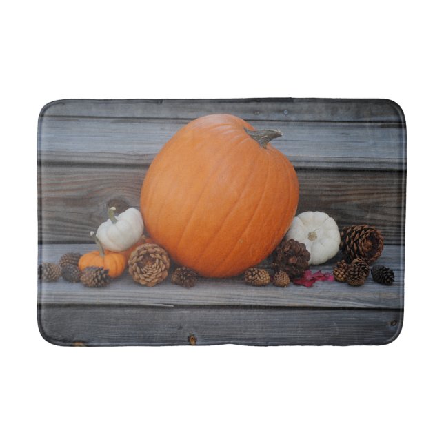 Autumn Pumpkin and Pinecones Bath Mat (Front)