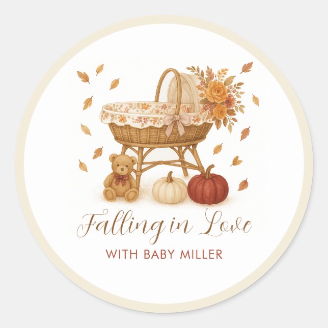 Autumn Pumpkin Baby Shower  Classic Round Sticker (Front)