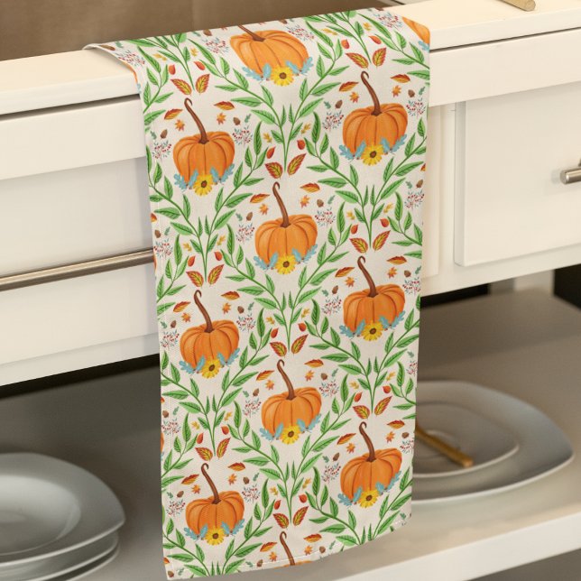 Autumn Pumpkin Botanical Design Kitchen Towel (Creator Uploaded)
