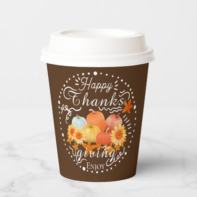Autumn Pumpkin Brown Paper Cups (Front)