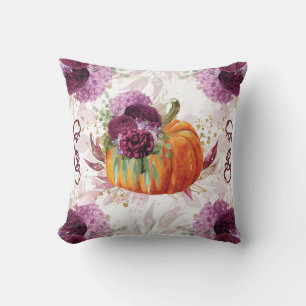 Autumn Pumpkin Burgundy Flower details Throw Pillow