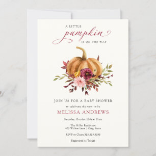 Autumn Pumpkin Burgundy Foliage Baby Shower Invitation