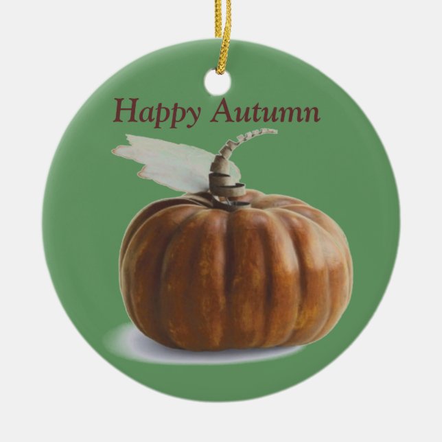 Autumn Pumpkin Ceramic Ornament (Front)