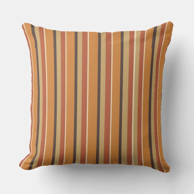 Autumn Pumpkin Colour with Pumpkin Spice Stripes Throw Pillow (Front)
