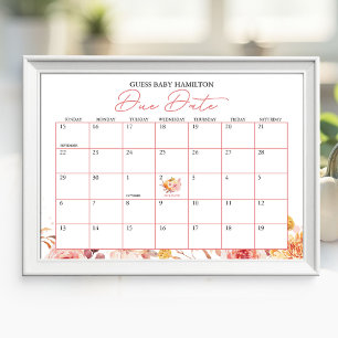 Autumn Pumpkin Due Date Calendar Baby Shower Game Poster