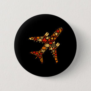 Autumn Pumpkin Fall Airplane Thanksgiving Womens M 2 Inch Round Button