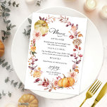 Autumn Pumpkin Fall Bridal Shower Menu For Plate Invitation<br><div class="desc">Lovely autumn leaves wreath, watercolor pumpkin fall-themed bridal shower menu for plate. Easy to personalize with your details. Please get in touch with me via chat if you have questions about the artwork or need customization. PLEASE NOTE: For assistance on orders, shipping, product information, etc., contact Zazzle Customer Care directly....</div>