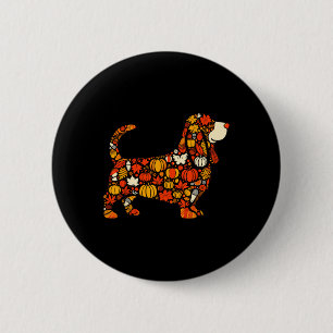 Autumn Pumpkin Fall Bysset Hound Thanksgiving Wome 2 Inch Round Button