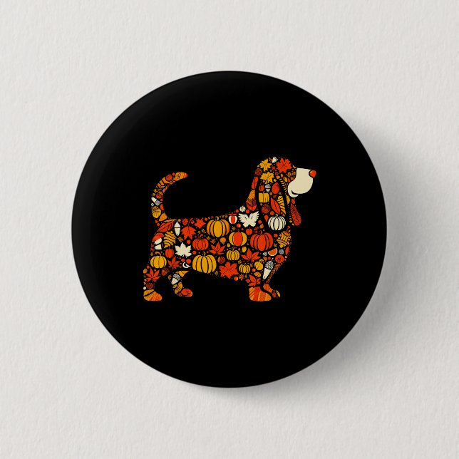 Autumn Pumpkin Fall Bysset Hound Thanksgiving Wome 2 Inch Round Button (Front)