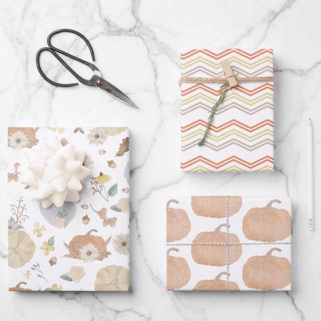 Autumn Pumpkin Fall Gift Wrap Paper (Front)