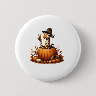 Autumn Pumpkin Fall Giraffe Thanksgiving Womens Me 2 Inch Round Button