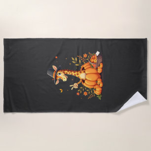 Autumn Pumpkin Fall Giraffe Thanksgiving Womens Me Beach Towel