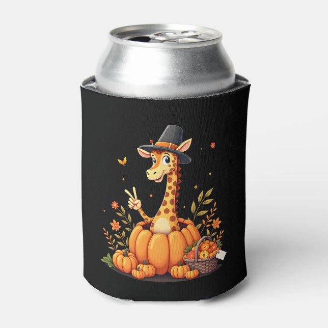 Autumn Pumpkin Fall Giraffe Thanksgiving Womens Me Can Cooler (Can Front)