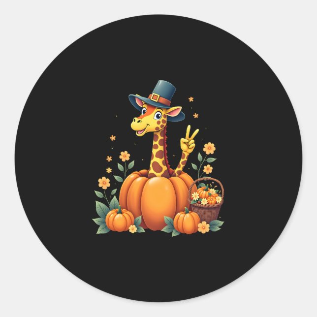 Autumn Pumpkin Fall Giraffe Thanksgiving Womens Me Classic Round Sticker (Front)