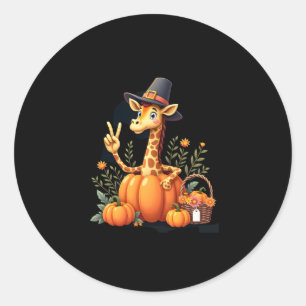Autumn Pumpkin Fall Giraffe Thanksgiving Womens Me Classic Round Sticker