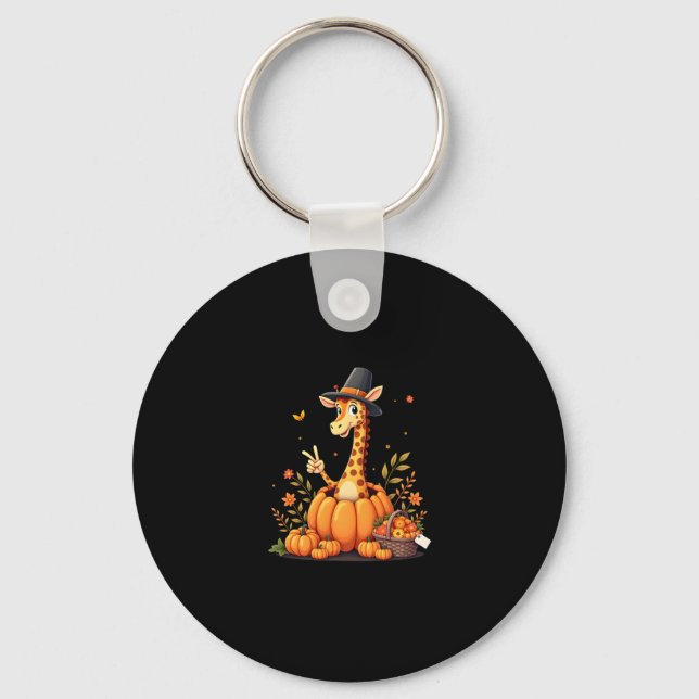 Autumn Pumpkin Fall Giraffe Thanksgiving Womens Me Keychain (Front)