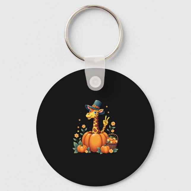 Autumn Pumpkin Fall Giraffe Thanksgiving Womens Me Keychain (Front)
