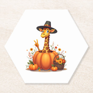 Autumn Pumpkin Fall Giraffe Thanksgiving Womens Me Paper Coaster