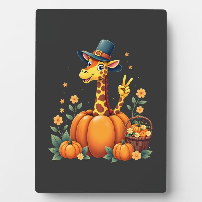 Autumn Pumpkin Fall Giraffe Thanksgiving Womens Me Plaque (Front)