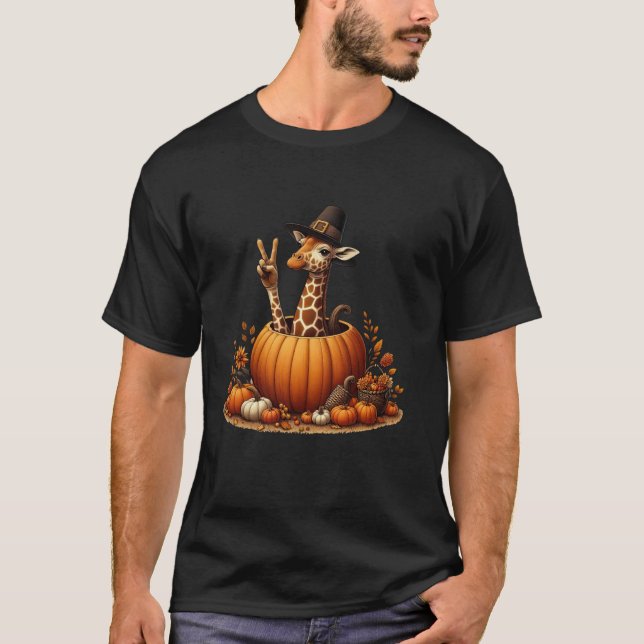 Autumn Pumpkin Fall Giraffe Thanksgiving Womens Me T-Shirt (Front)