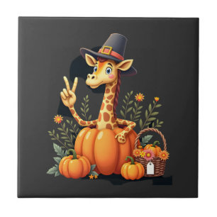 Autumn Pumpkin Fall Giraffe Thanksgiving Womens Me Tile