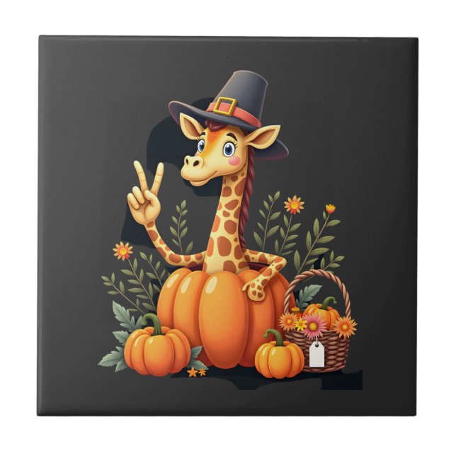Autumn Pumpkin Fall Giraffe Thanksgiving Womens Me Tile (Front)