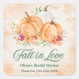 Autumn Pumpkin Fall in Love Bridal Shower  Square Sticker