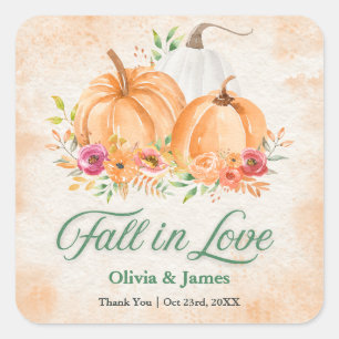 Autumn Pumpkin Fall in Love Wedding  Square Sticker