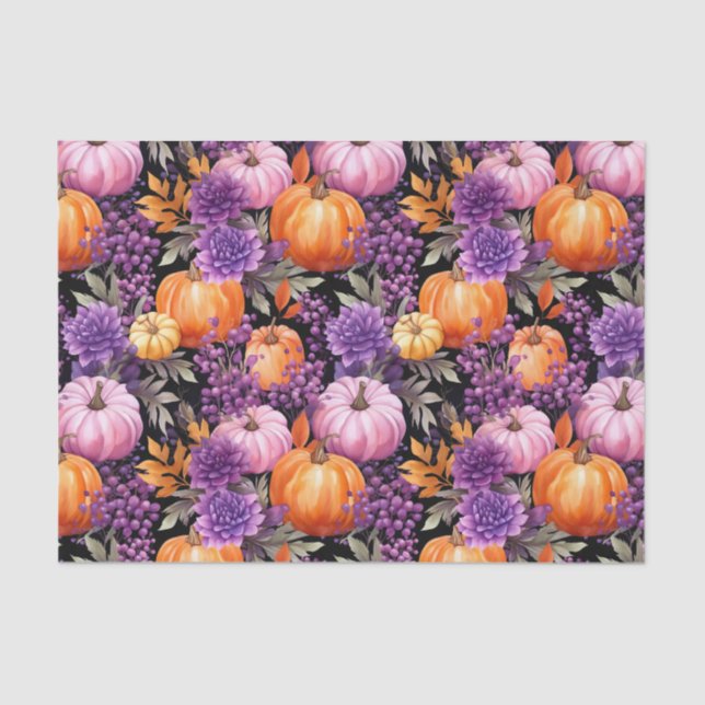 Autumn Pumpkin Fall Leaves Rustic Decoupage Tissue Paper (Front)