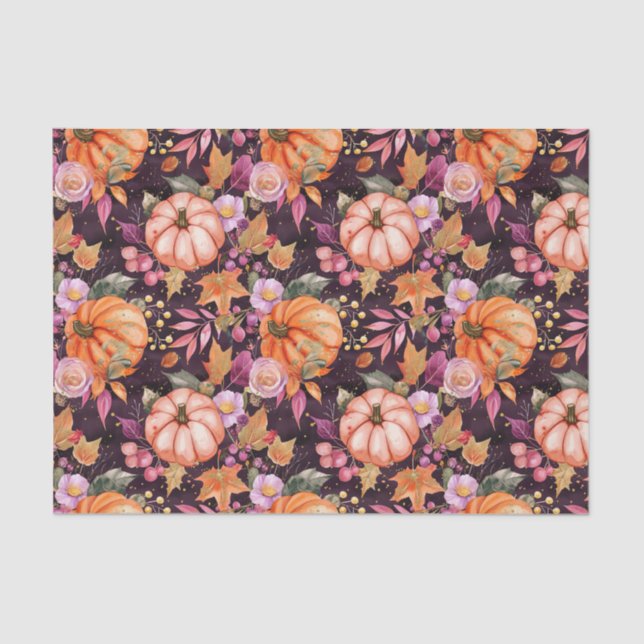 Autumn Pumpkin Fall Leaves Rustic Decoupage Tissue Paper (Front)