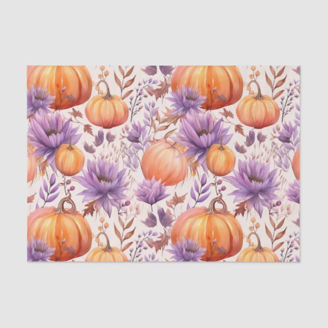 Autumn Pumpkin Fall Leaves Rustic Decoupage Tissue Paper (Front)