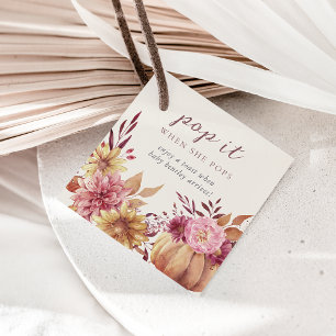 Autumn Pumpkin & Fall Wildflowers Baby Shower Favour Tags