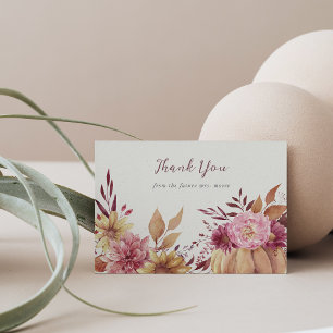 Autumn Pumpkin & Fall Wildflowers Flat Thank You Card