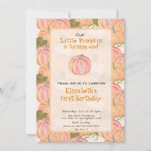 Autumn Pumpkin First Birthday Custom Photo Invitation