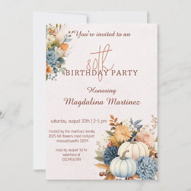 Autumn Pumpkin Floral Birthday Party Invitation (Front)